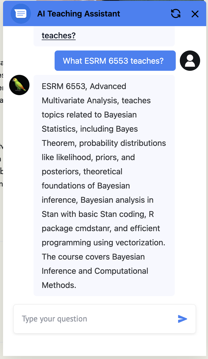 Screenshot of a virtual teaching assistant for my website